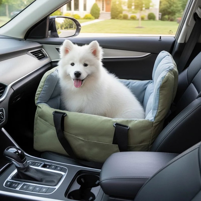 Portable Dog Car Seat Booster With Storage Pocket Washable Pet Travel Bed Safety Carrier 0