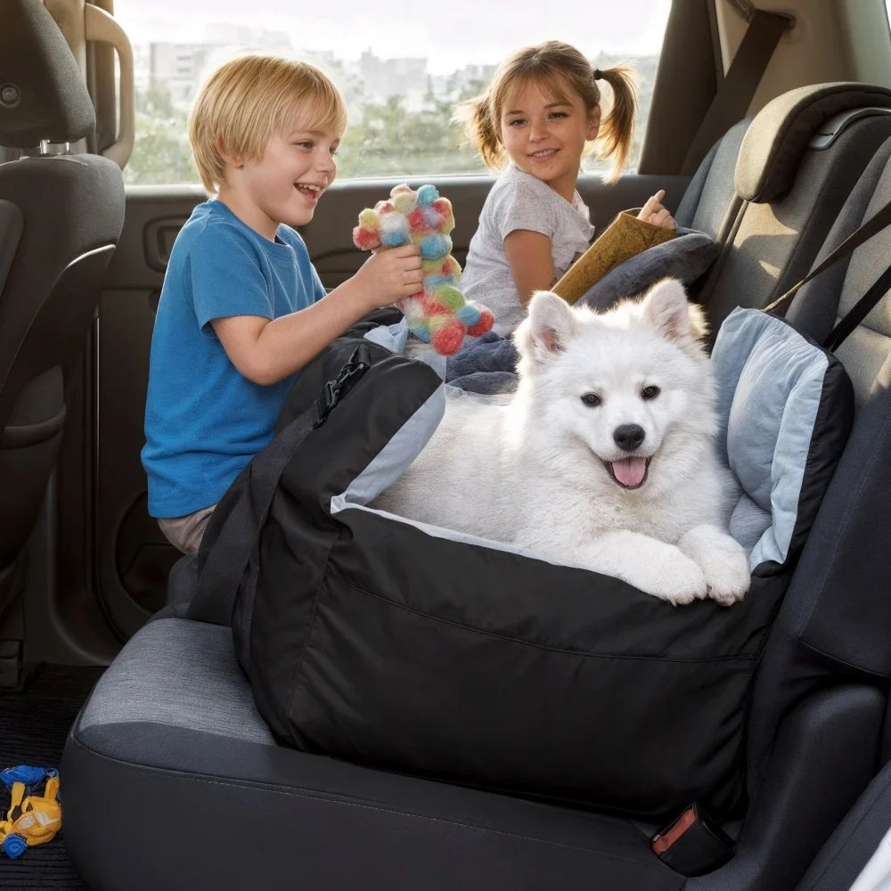 Portable Dog Car Seat Booster With Storage Pocket Washable Pet Travel Bed Safety Carrier 1