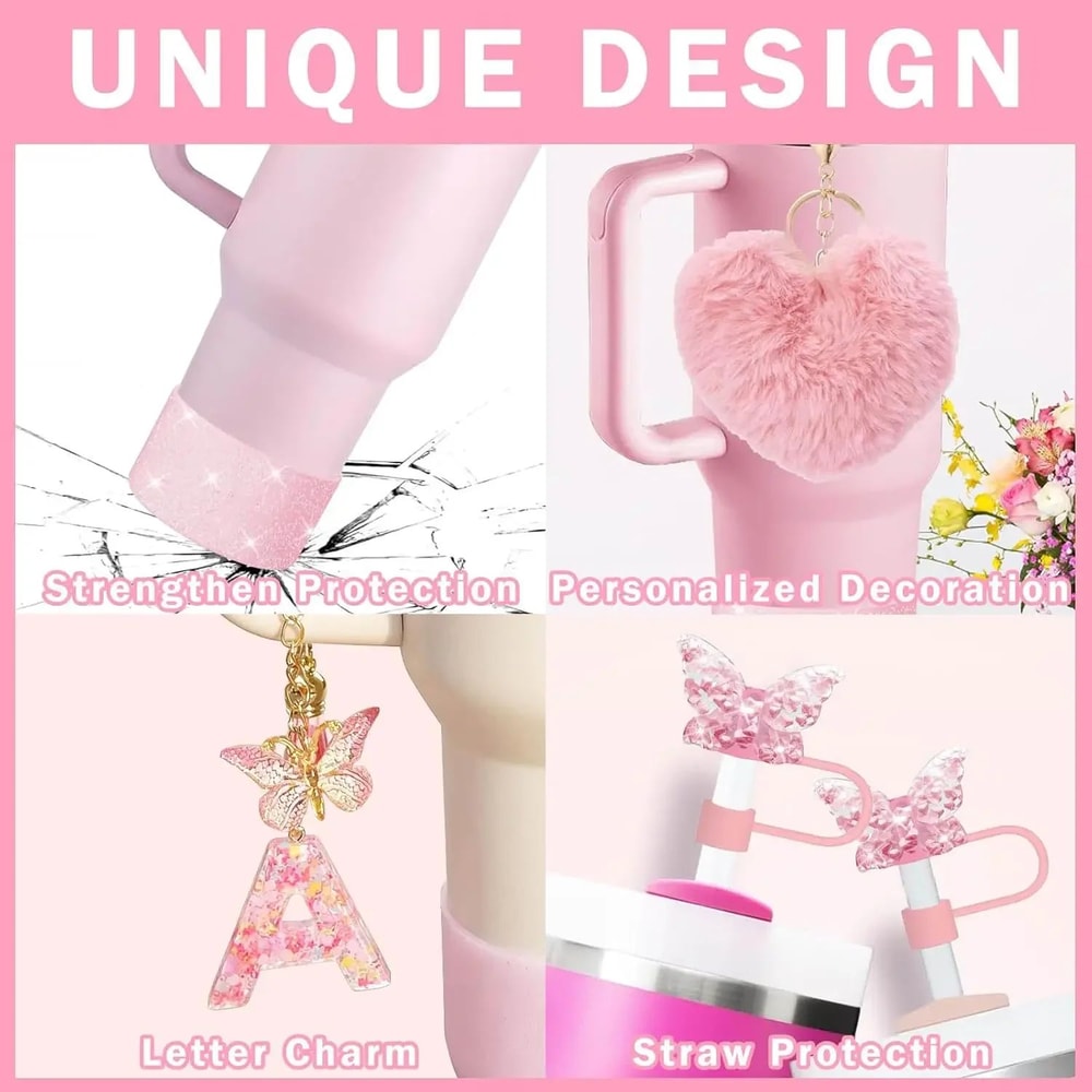 9pcc Stanley Cup Accessories Set Silicone Boot Butterfly Straw Cover SpillProof Stopper Initial C 1