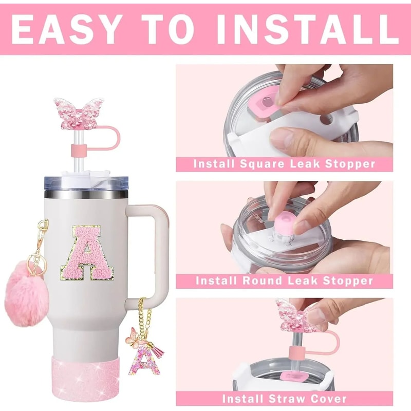 9pcc Stanley Cup Accessories Set Silicone Boot Butterfly Straw Cover SpillProof Stopper Initial C 5
