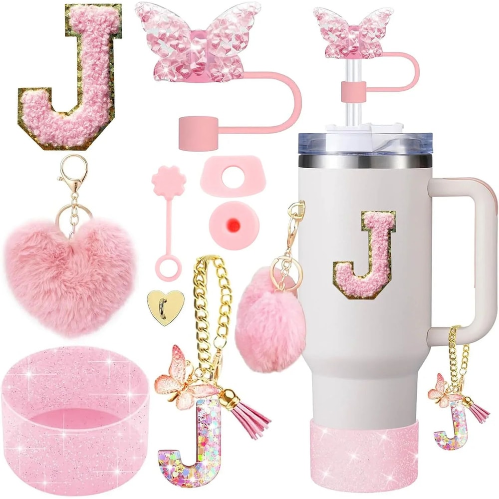 9pcc Stanley Cup Accessories Set Silicone Boot Butterfly Straw Cover SpillProof Stopper Initial C 15