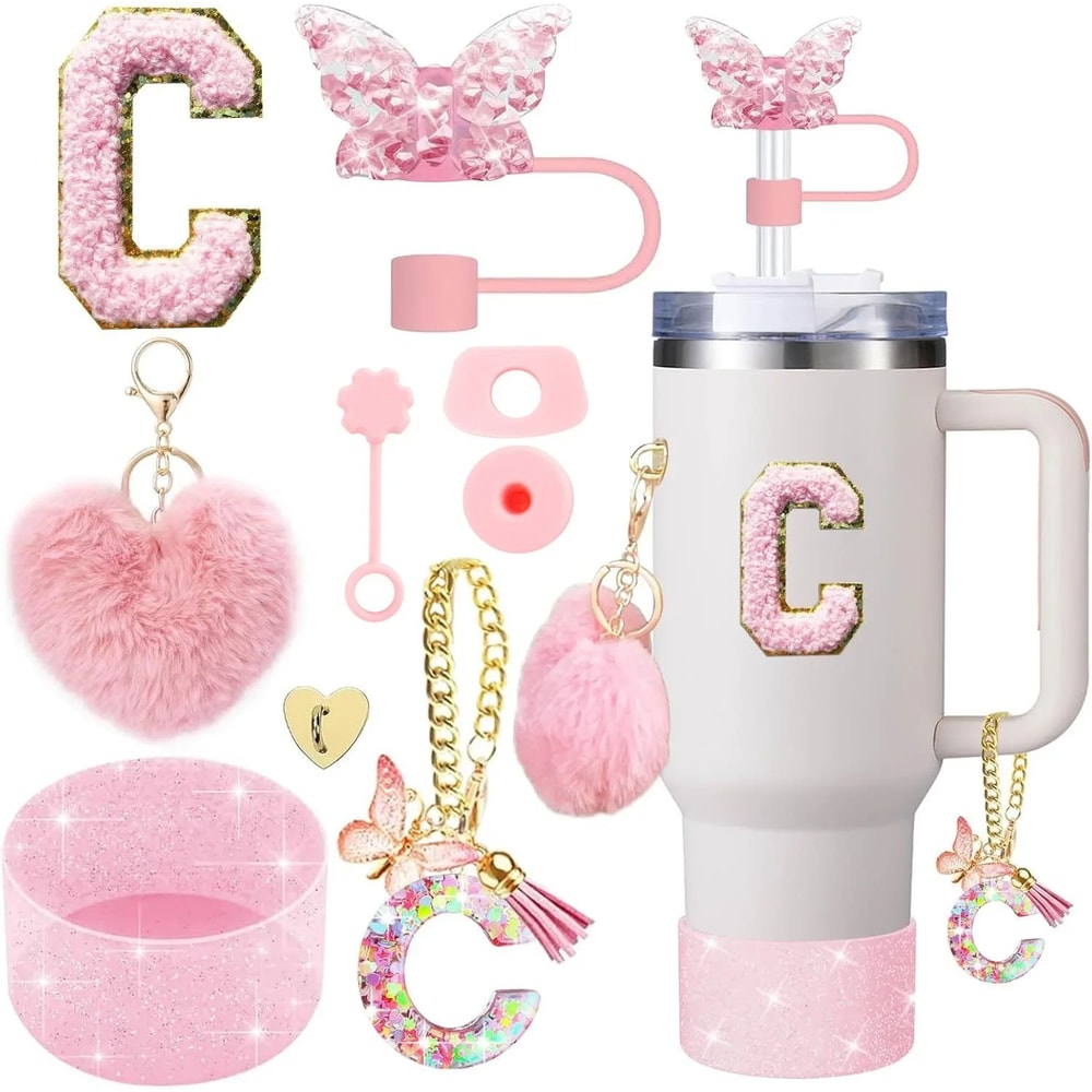 9pcc Stanley Cup Accessories Set Silicone Boot Butterfly Straw Cover SpillProof Stopper Initial C 8