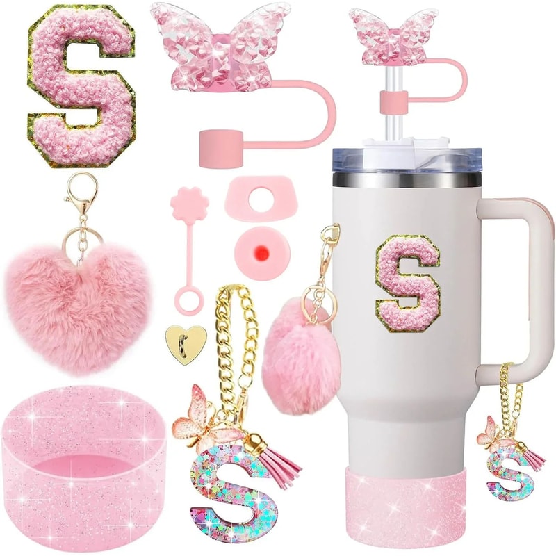 9pcc Stanley Cup Accessories Set Silicone Boot Butterfly Straw Cover SpillProof Stopper Initial C 22