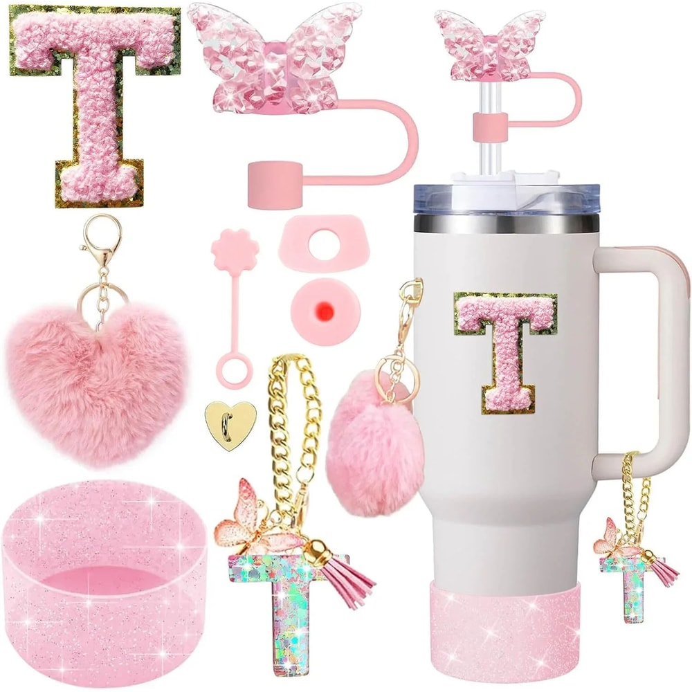 9pcc Stanley Cup Accessories Set Silicone Boot Butterfly Straw Cover SpillProof Stopper Initial C 23