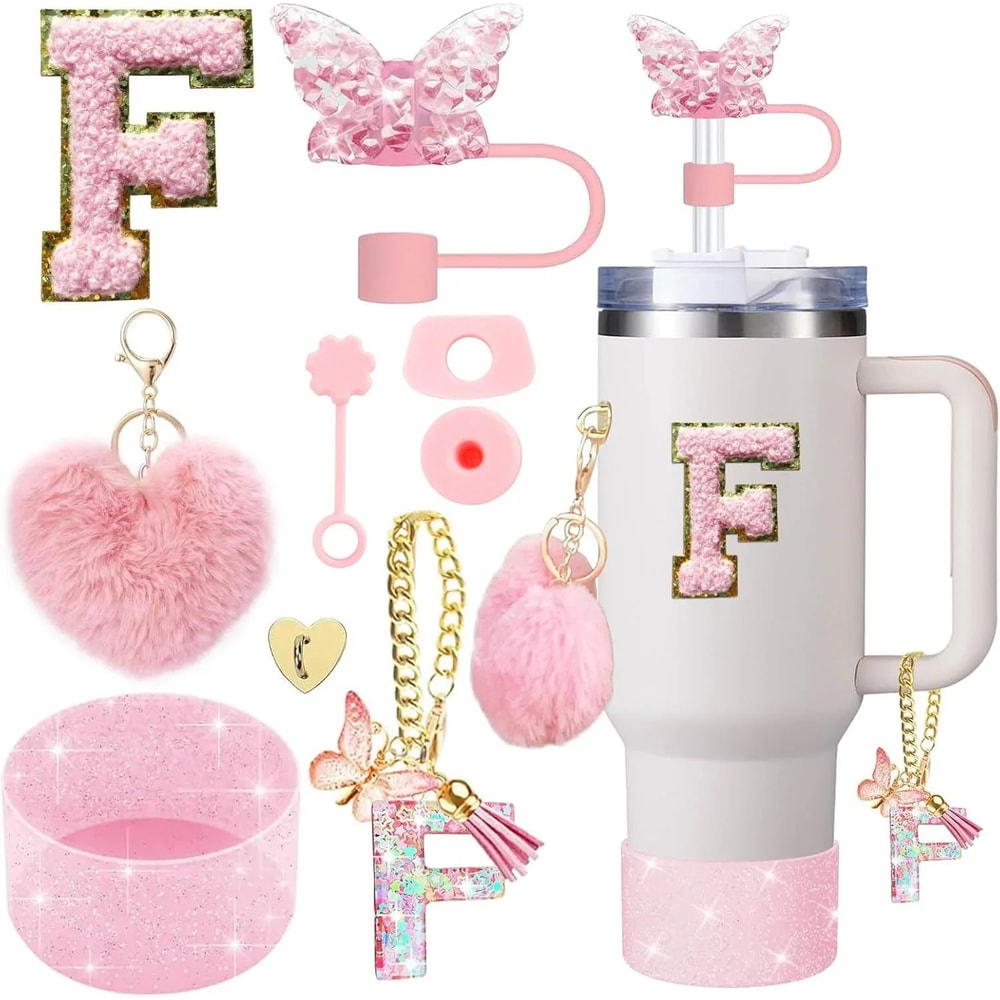 9pcc Stanley Cup Accessories Set Silicone Boot Butterfly Straw Cover SpillProof Stopper Initial C 11