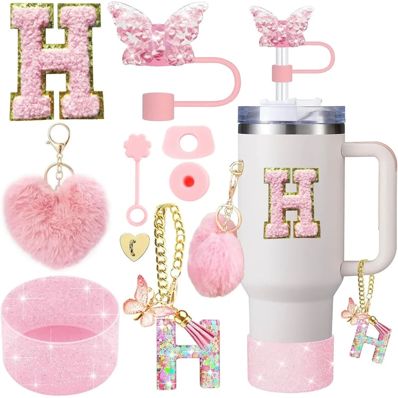 9pcc Stanley Cup Accessories Set Silicone Boot Butterfly Straw Cover SpillProof Stopper Initial C 13