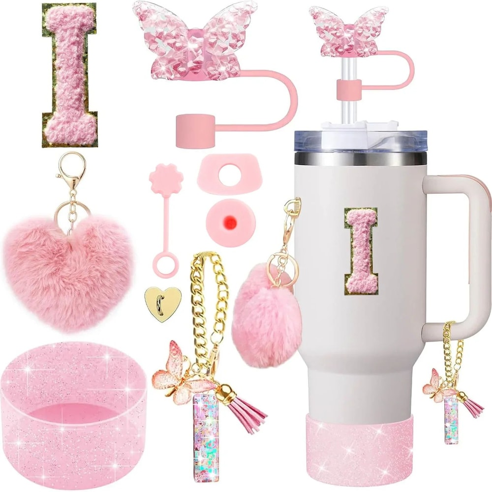 9pcc Stanley Cup Accessories Set Silicone Boot Butterfly Straw Cover SpillProof Stopper Initial C 14