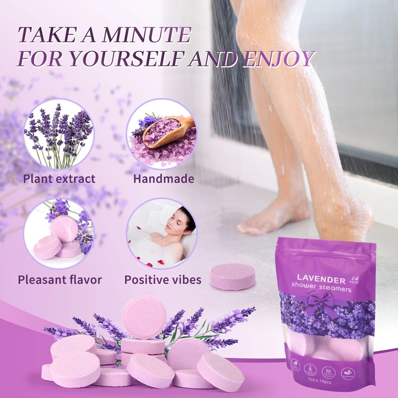 Lavender Shower Steamers Natural Essential Oil Aromatherapy Bath Tablets For Stress Relief 2
