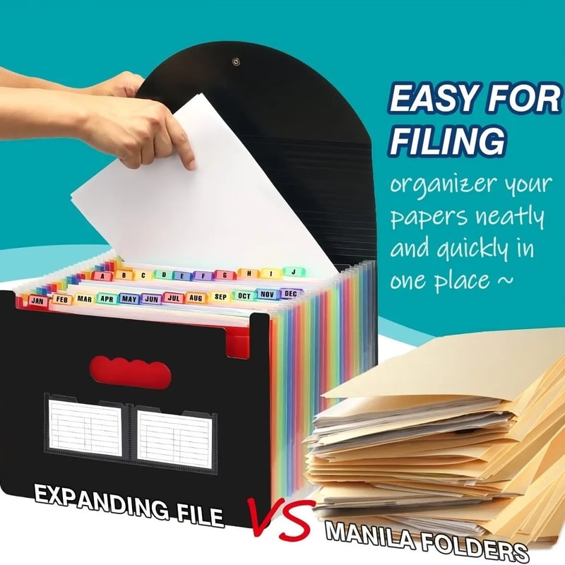 A4 Expanding File Folder 12 Pockets Large Capacity Accordion Organizer For Office School 3