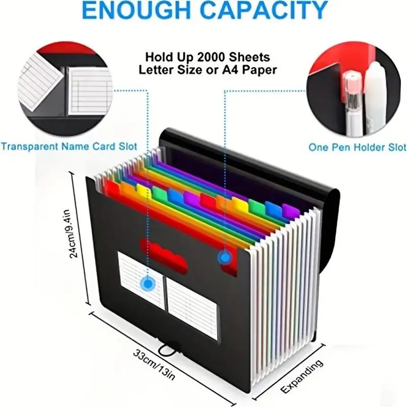 A4 Expanding File Folder 12 Pockets Large Capacity Accordion Organizer For Office School 5