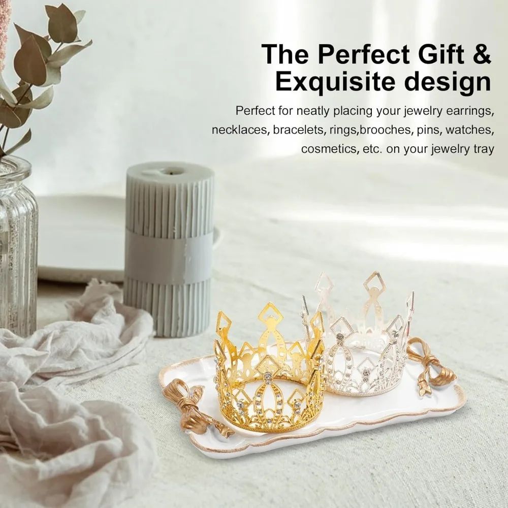 Vintage Resin Jewelry Tray With Bow Design Decorative Organizer For Rings Necklaces Vanity Storage 2