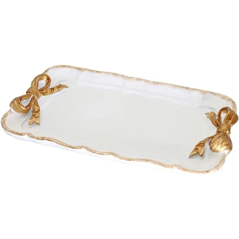 Vintage Resin Jewelry Tray With Bow Design Decorative Organizer For Rings Necklaces Vanity Storage 3