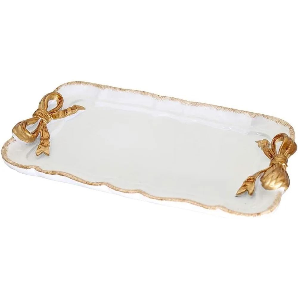 Vintage Resin Jewelry Tray With Bow Design Decorative Organizer For Rings Necklaces Vanity Storage 5
