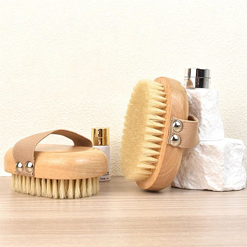 Natural Boar Bristle Body Brush Wet Dry Skin Exfoliating Massage Brush For Lymphatic Drainage Ce 4