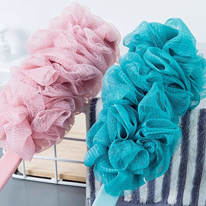 Long Handle Mesh Loofah Bath Brush Shower Body Scrubber With Soft Bubble Exfoliating Cleaner 4