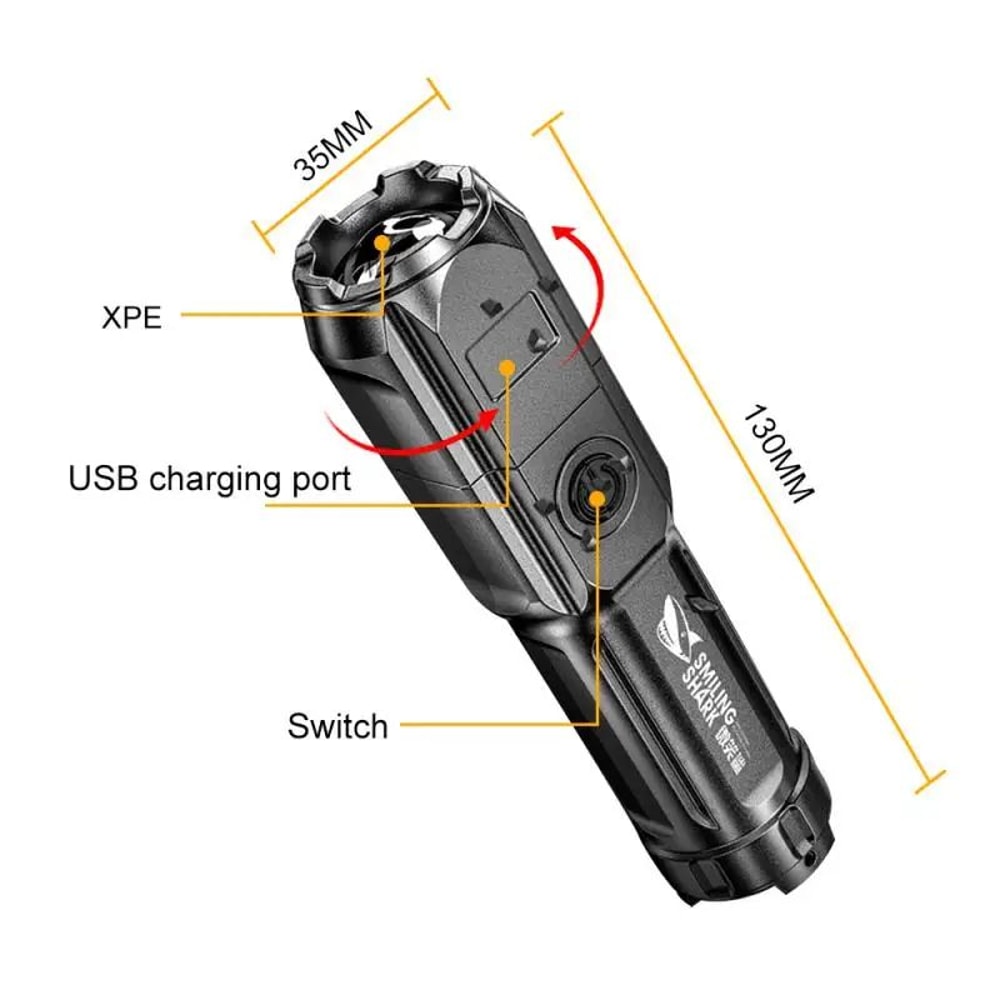 Rechargeable LED Tactical Flashlight USB Waterproof Zoom Torch With High Lumen Output 5