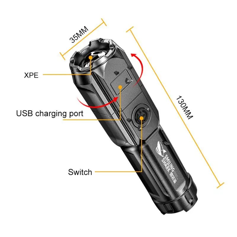 Rechargeable LED Tactical Flashlight USB Waterproof Zoom Torch With High Lumen Output 5