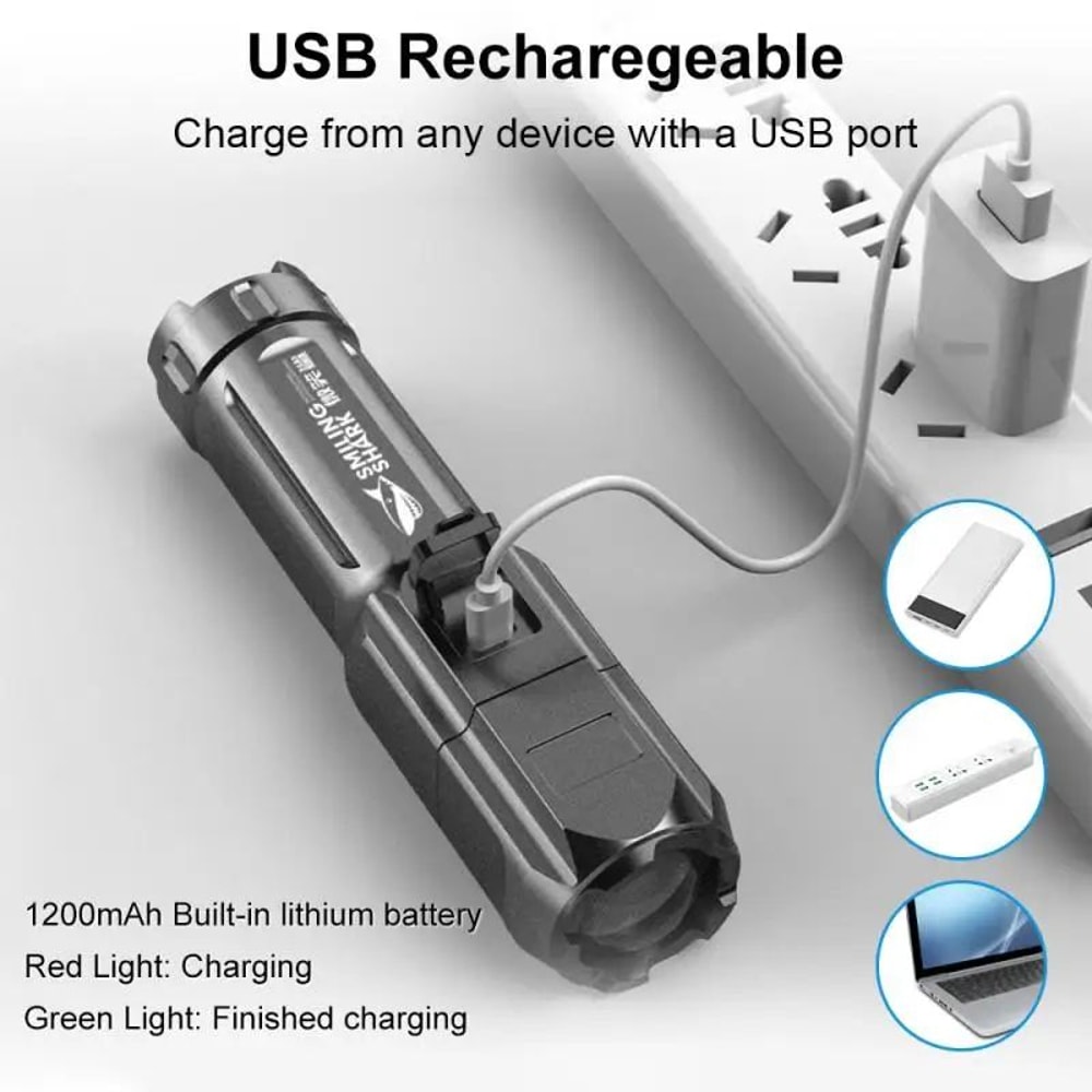 Rechargeable LED Tactical Flashlight USB Waterproof Zoom Torch With High Lumen Output 3