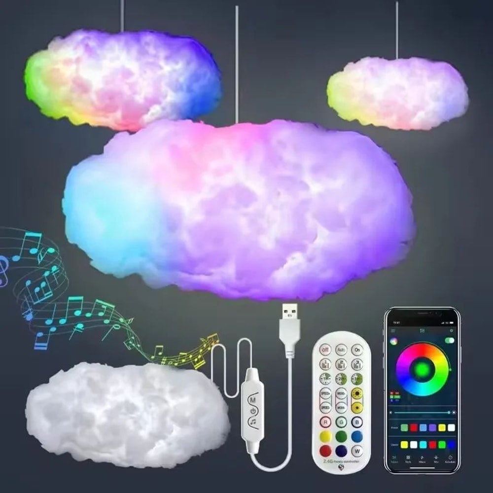 DIY RGBIC Thundercloud LED Strip Ceiling Light With App Music Sync Remote 1