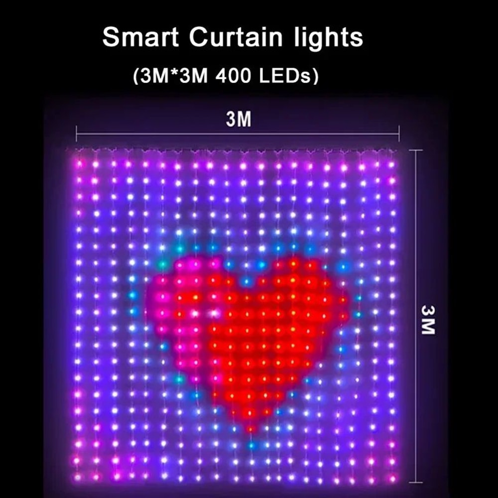 Smart RGB Curtain Fairy Lights LED Curtain Lights With App Control Music Sync 400 LEDs 8