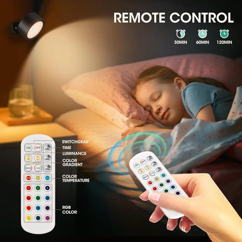 Rechargeable RGB LED Wall Lamp With Remote Touch Control Magnetic 360 Rotation Night Light 1