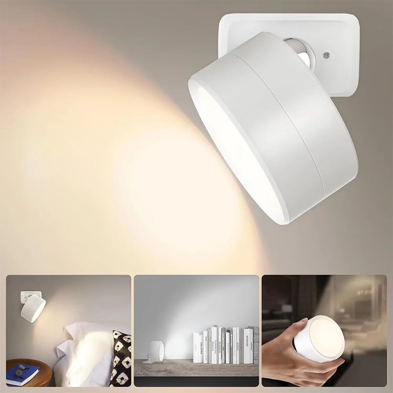 Rechargeable RGB LED Wall Lamp With Remote Touch Control Magnetic 360 Rotation Night Light 6