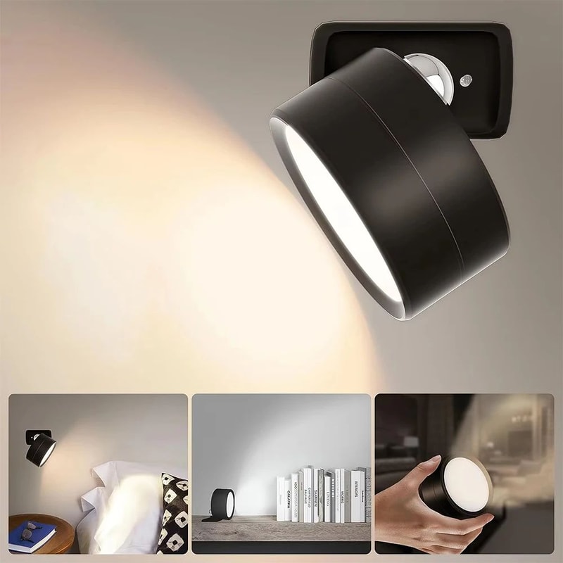 Rechargeable RGB LED Wall Lamp With Remote Touch Control Magnetic 360 Rotation Night Light 7