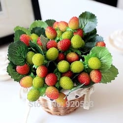 artificial strawberry berry plant, 9 heads faux fruit decor for home, wedding & christmas decoration