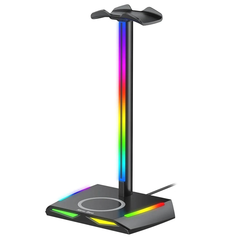 RGB Headset Stand With Wireless Charger Gaming Headphone Holder Dock With LED Lights NonSlip Base 6