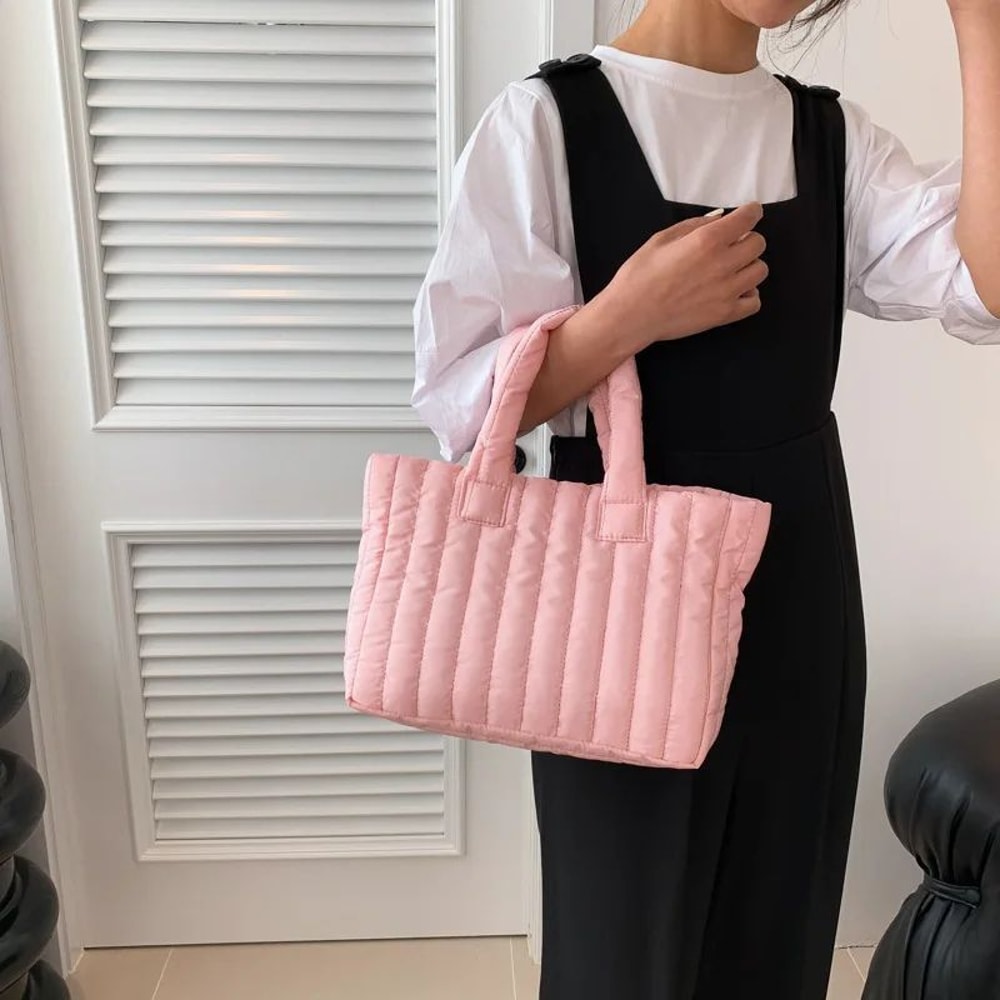 Womens Large Capacity Tote Bag Cotton Padded Nylon Handbag Casual Fashion Shoulder Bag For Daily Us 4