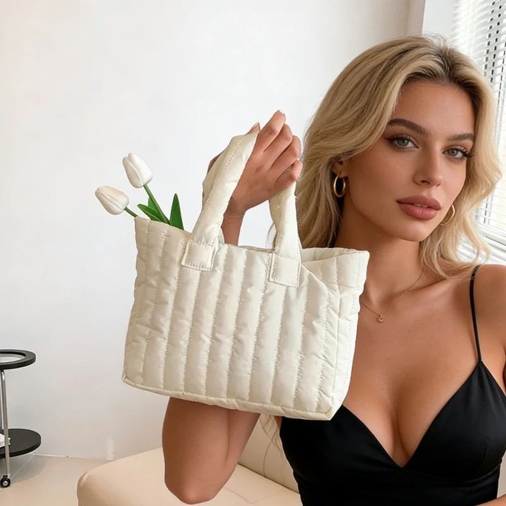 Womens Large Capacity Tote Bag Cotton Padded Nylon Handbag Casual Fashion Shoulder Bag For Daily Us 1