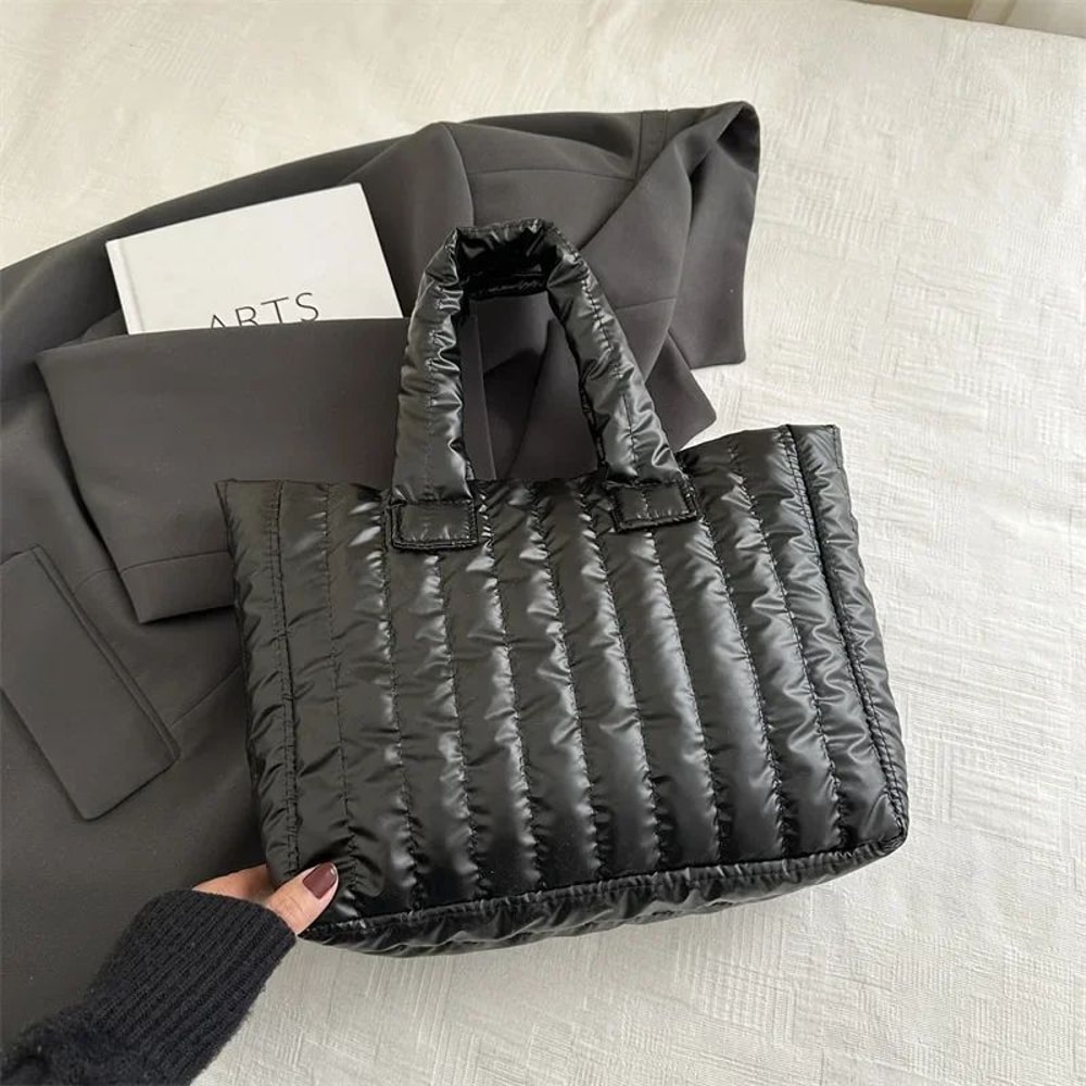 Womens Large Capacity Tote Bag Cotton Padded Nylon Handbag Casual Fashion Shoulder Bag For Daily Us 8