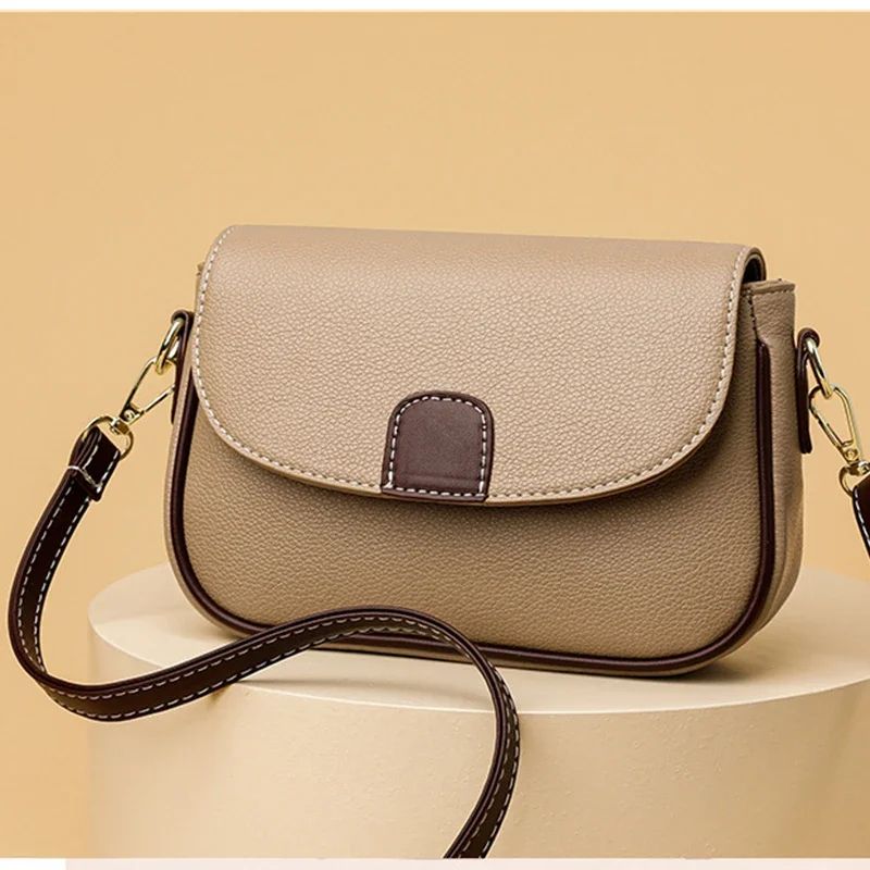 Womens PU Leather Flap Crossbody Bag Fashion Contrast Color Shoulder Messenger Handbag 4