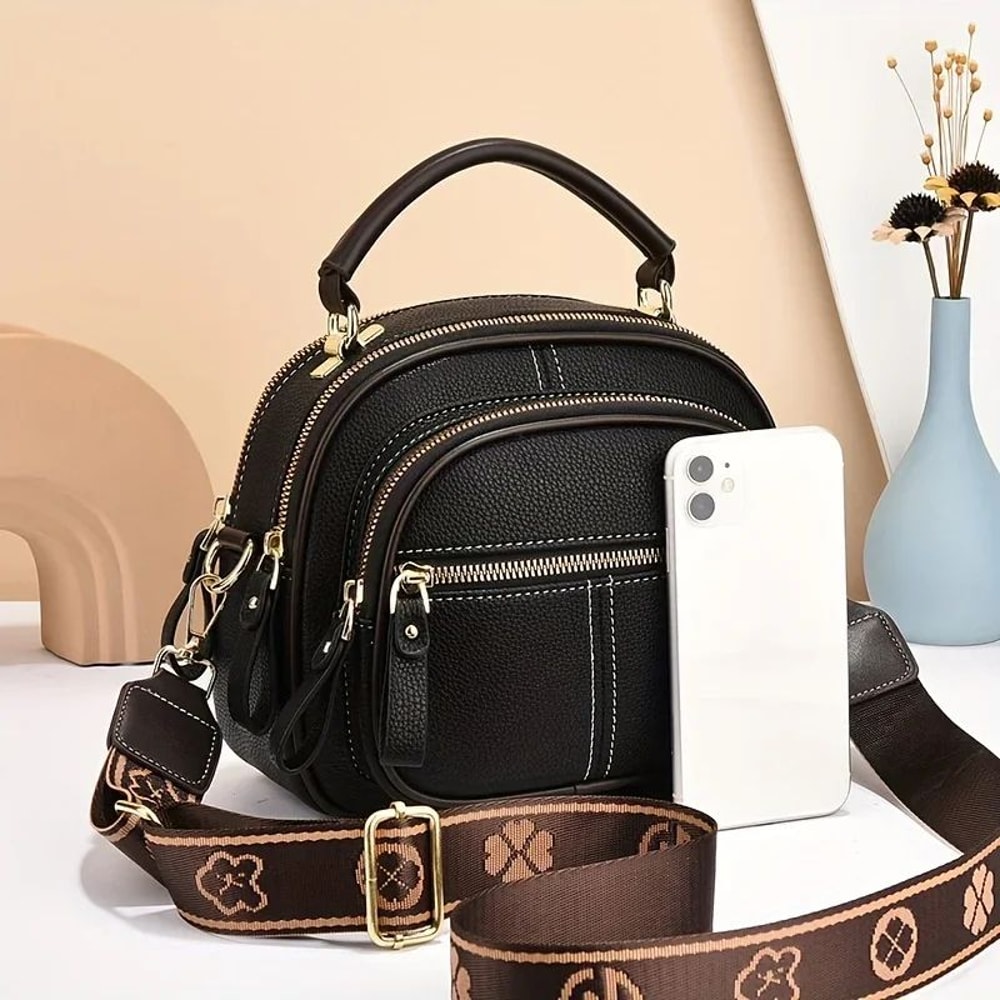 Womens Luxury PU Leather Shoulder Bag Fashion Flap Handbag With Zipper For Daily Use 2