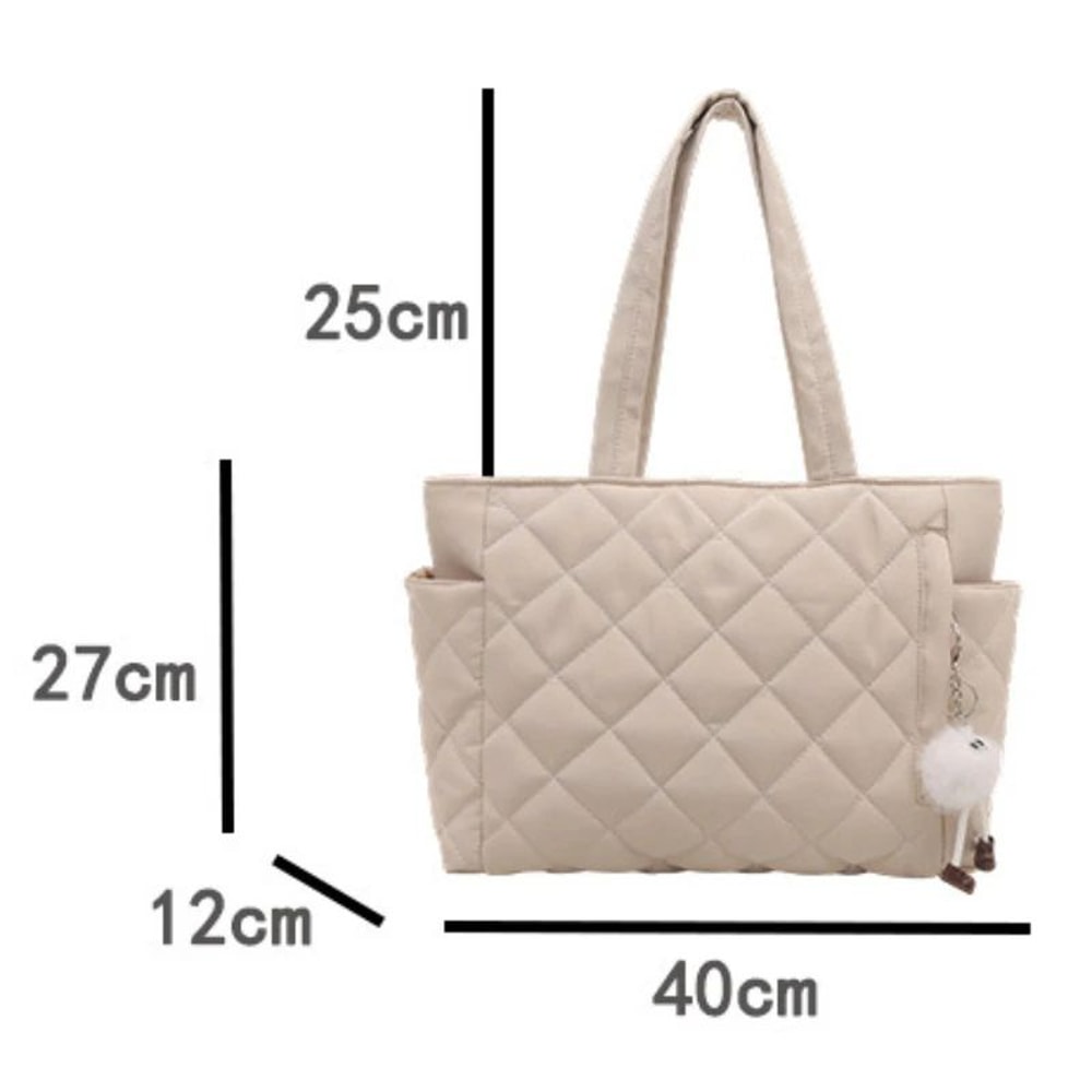 Womens Large Capacity Nylon Shoulder Bag Diamond Pattern Multi Pocket Tote Handbag With Zipper 5