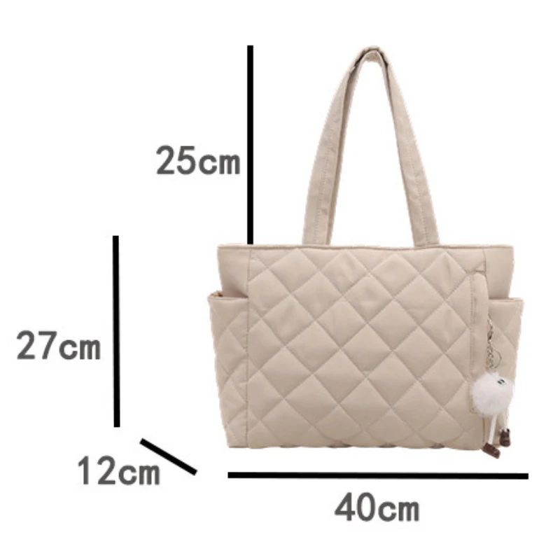 Womens Large Capacity Nylon Shoulder Bag Diamond Pattern Multi Pocket Tote Handbag With Zipper 5