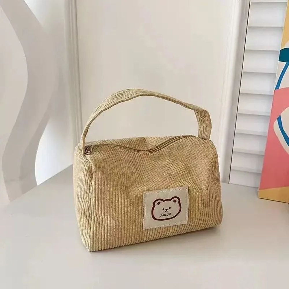 Womens Plush Cosmetic Bag Large Capacity Corduroy Makeup Organizer Handbag With Zipper 0