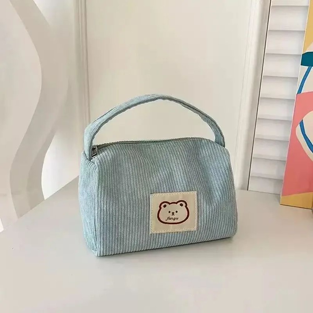 Womens Plush Cosmetic Bag Large Capacity Corduroy Makeup Organizer Handbag With Zipper 1