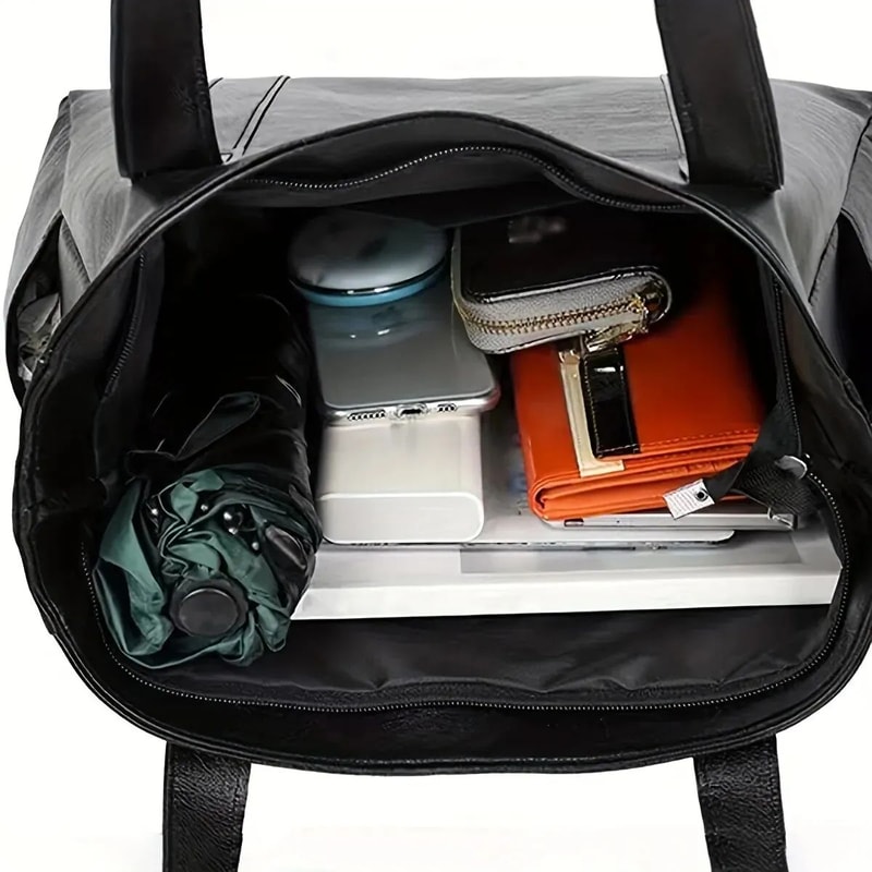 Vintage Large Capacity Tote Bag Retro PU Leather Shoulder Handbag For Women Daily Commute 2