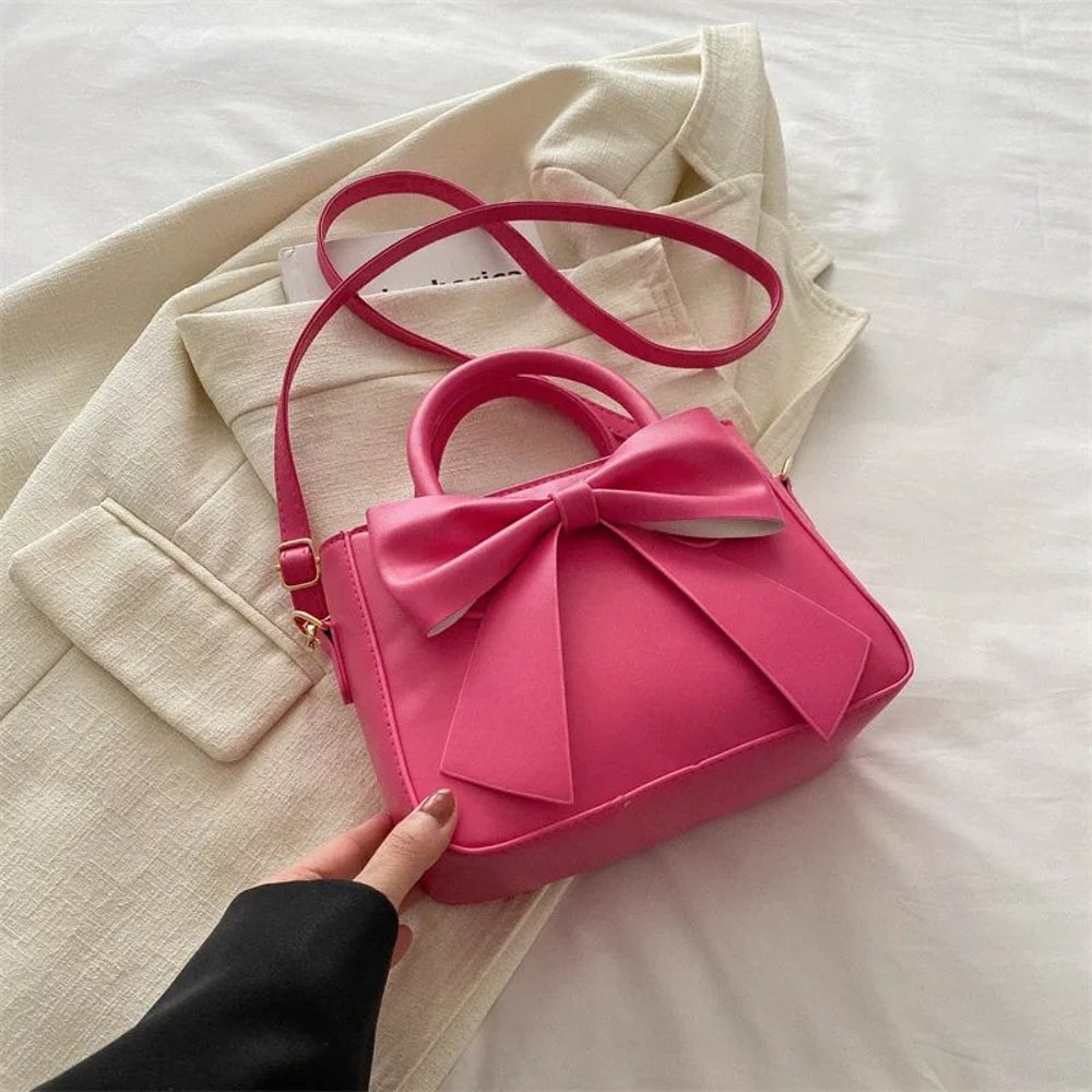 EleganceBow PU Leather Crossbody Handbag Womens Chic Shoulder Bag With Gold Hardware Detachable S 8