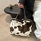 CozyMoo Plush Cow Print Large Capacity Tote Bag Womens Winter Shoulder Shopper Handbag With Zipper 4