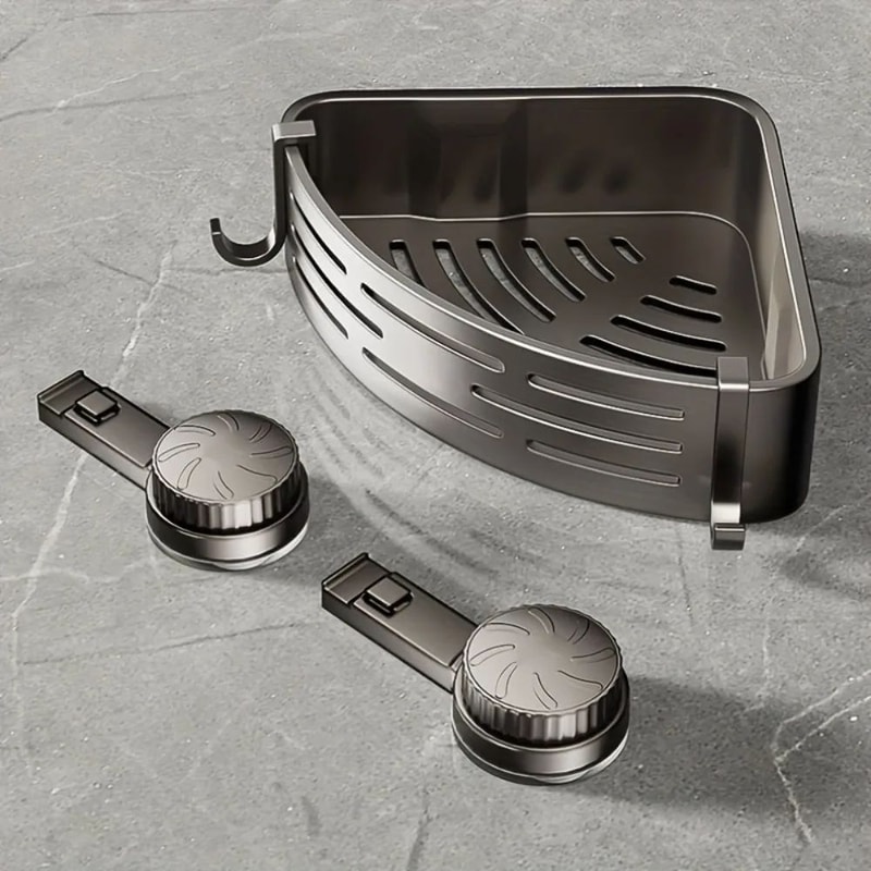 AquaGrip Triangular Suction Cup Bathroom Shelf NoDrill SpaceSaving Corner Organizer With Hooks 2