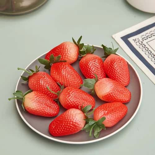 RealTouch Artificial Strawberries Set 10pcs | Lifelike Fake Fruit Decor for Home, Party & Photography