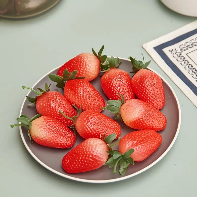 RealTouch Artificial Strawberries Set 10pcs Lifelike Fake Fruit Decor For Home Party Photography 0