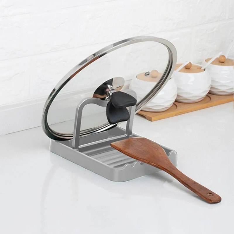 Multifunction Kitchen Pot Lid Storage Rack HeatResistant Utensil Spoon Holder With AntiSlip Base 0