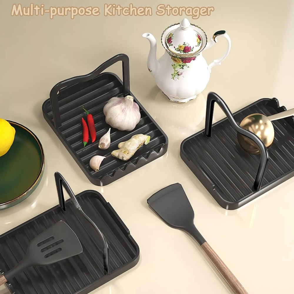 Multifunction Kitchen Pot Lid Storage Rack HeatResistant Utensil Spoon Holder With AntiSlip Base 5