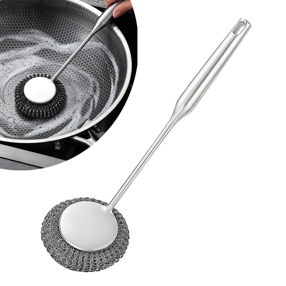 Stainless Steel Wool Scrubber Brush With Handle HeavyDuty Dish Grill Cleaning Brush For Pots Pans 8