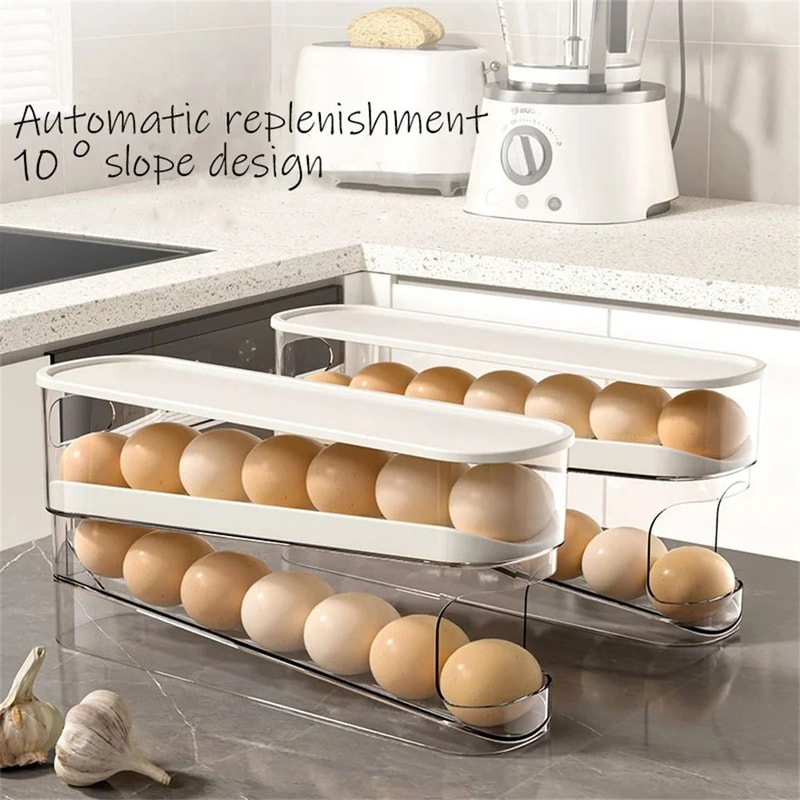 DoubleLayer Automatic Egg Roller Storage Rack Slide Type Refrigerator Egg Holder For Kitchen Count 1