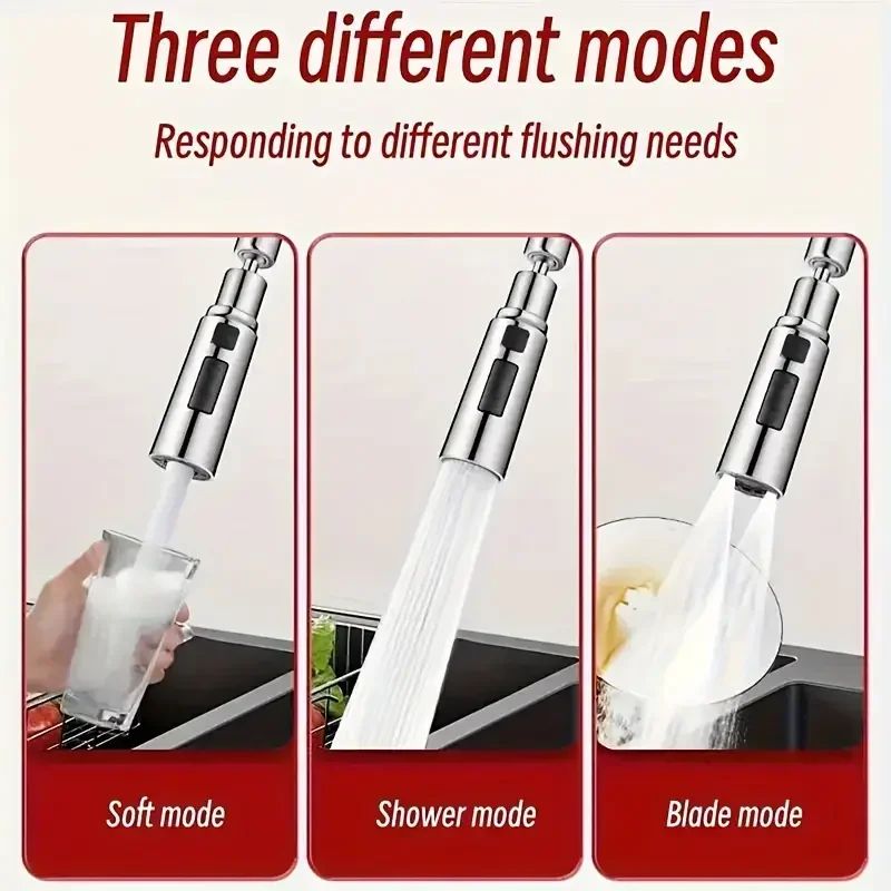 3Mode AntiSplash Faucet Extender With Filter Universal Metal Water Saving Tap Sprayer Head 5