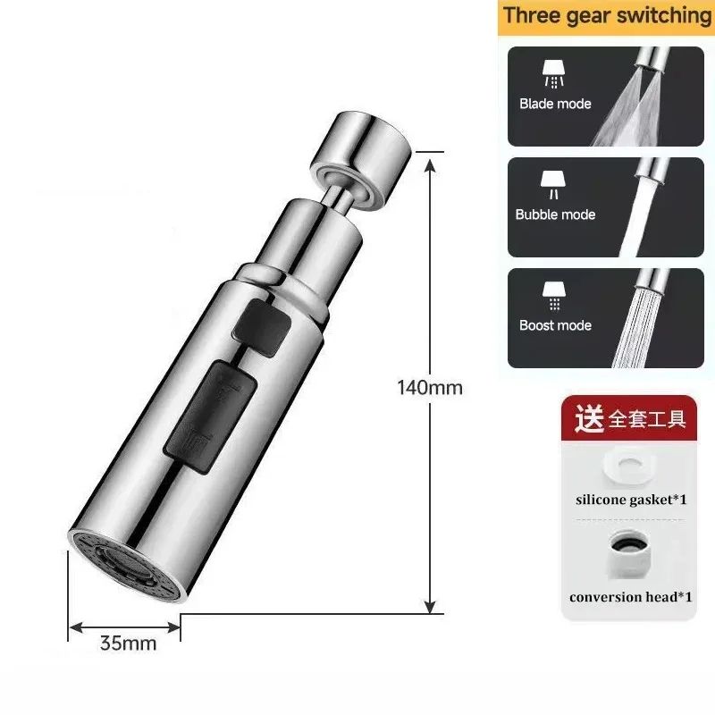 3Mode AntiSplash Faucet Extender With Filter Universal Metal Water Saving Tap Sprayer Head 6